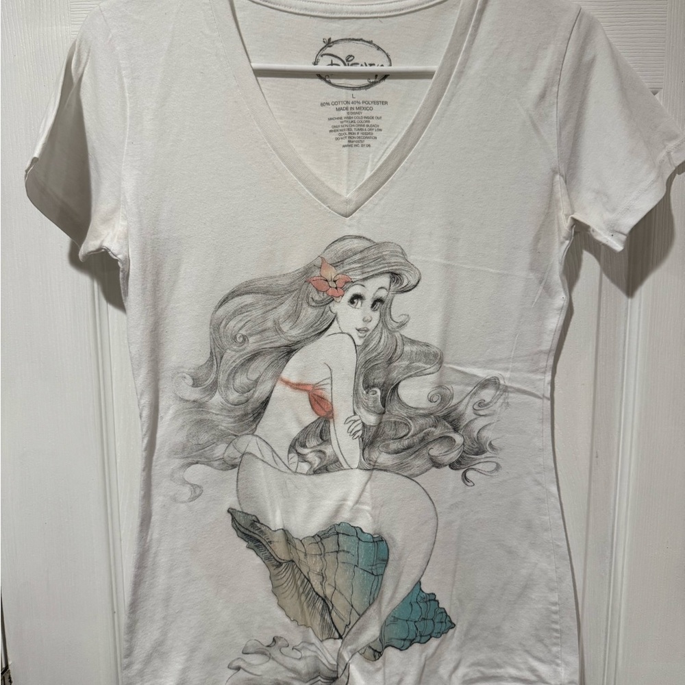 Disney Women's White Ariel Short Sleeve Tee